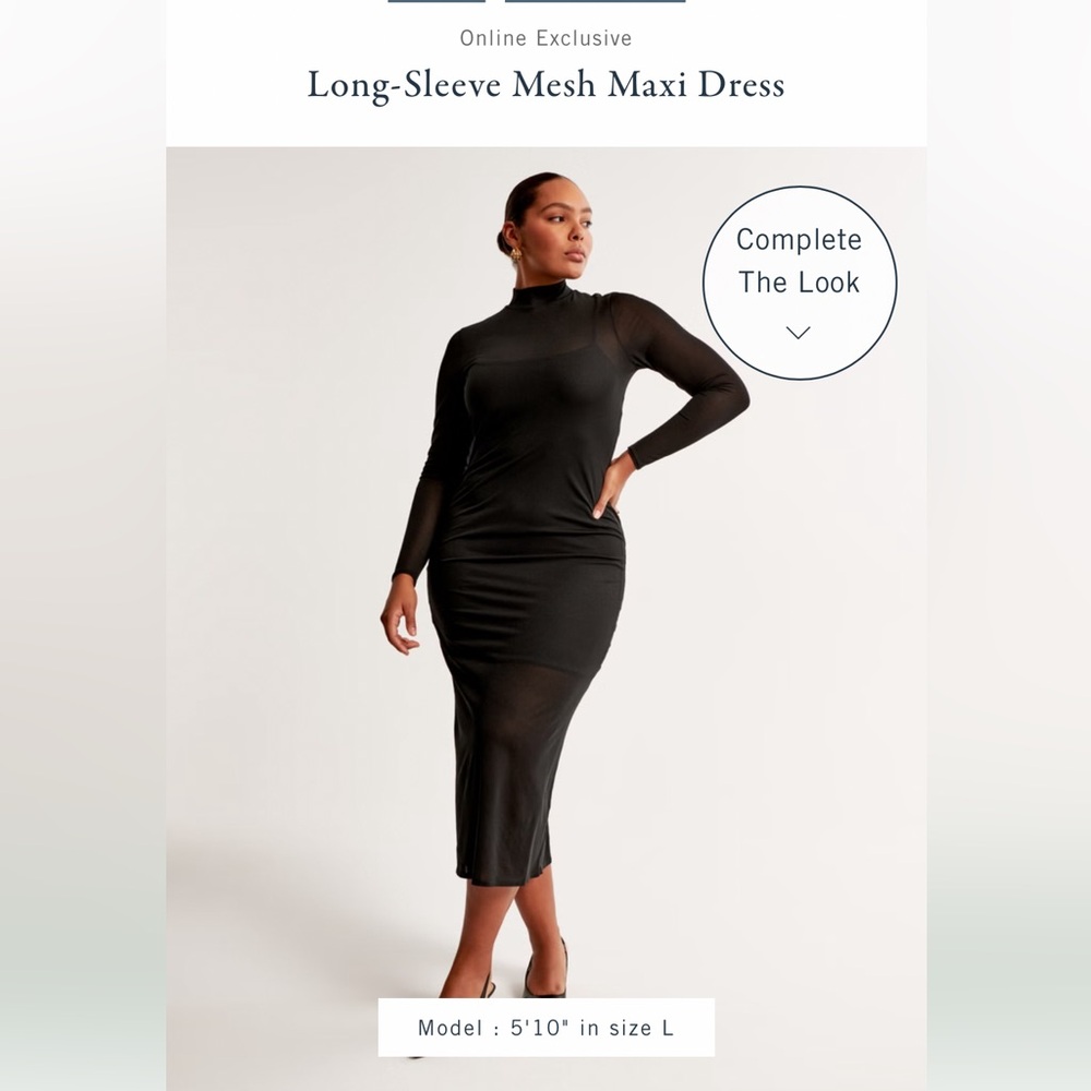 NWOT Abercrombie & Fitch Black Long Sleeve Mesh Maxi Dress